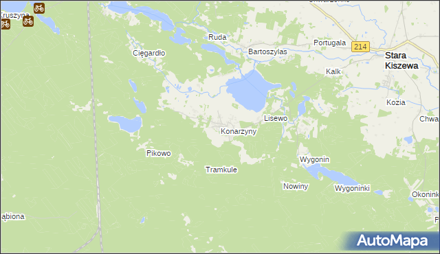 mapa Konarzyny gmina Stara Kiszewa, Konarzyny gmina Stara Kiszewa na mapie Targeo