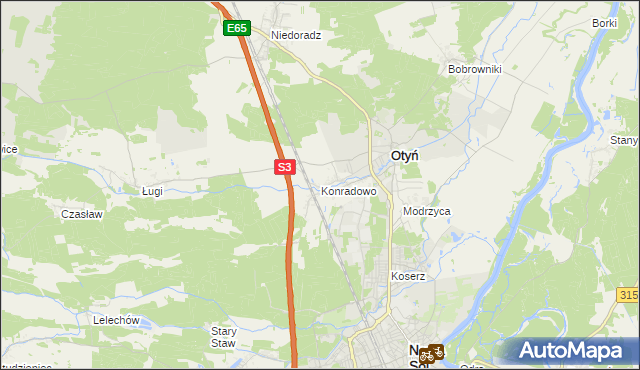 mapa Konradowo gmina Otyń, Konradowo gmina Otyń na mapie Targeo