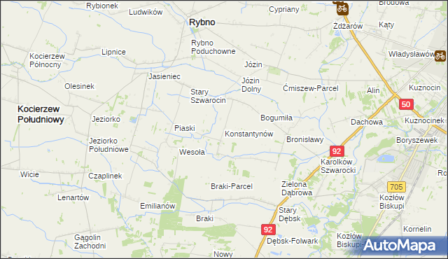 mapa Konstantynów gmina Rybno, Konstantynów gmina Rybno na mapie Targeo