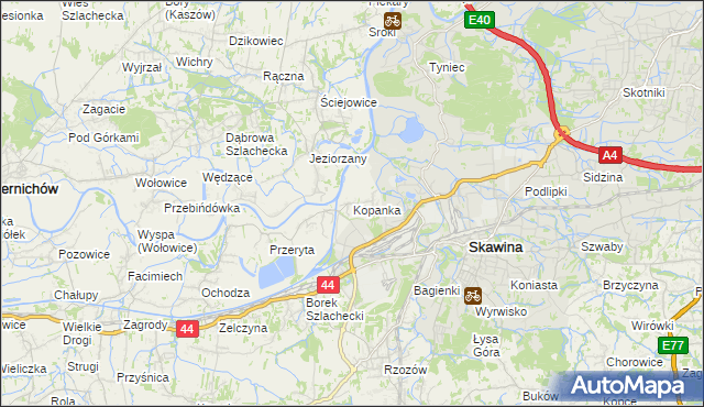 mapa Kopanka gmina Skawina, Kopanka gmina Skawina na mapie Targeo