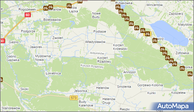 mapa Korzeń Rządowy, Korzeń Rządowy na mapie Targeo