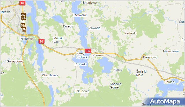 mapa Kosewo gmina Mrągowo, Kosewo gmina Mrągowo na mapie Targeo