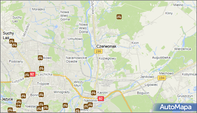 mapa Koziegłowy gmina Czerwonak, Koziegłowy gmina Czerwonak na mapie Targeo