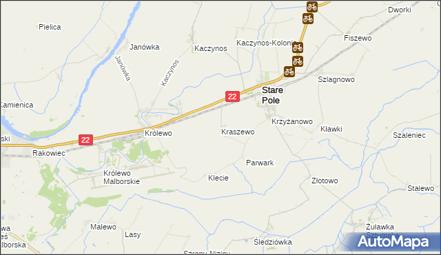 mapa Kraszewo gmina Stare Pole, Kraszewo gmina Stare Pole na mapie Targeo