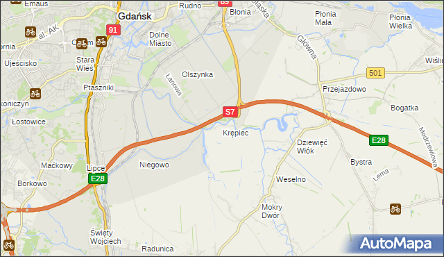 mapa Krępiec gmina Pruszcz Gdański, Krępiec gmina Pruszcz Gdański na mapie Targeo