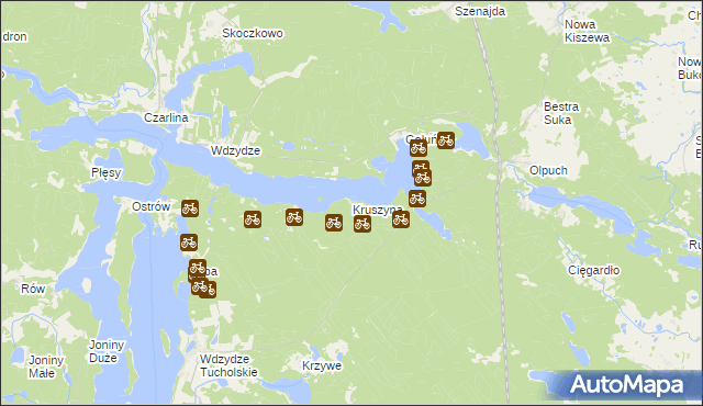 mapa Kruszyna gmina Kościerzyna, Kruszyna gmina Kościerzyna na mapie Targeo