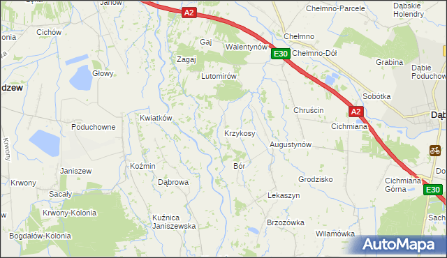 mapa Krzykosy gmina Dąbie, Krzykosy gmina Dąbie na mapie Targeo