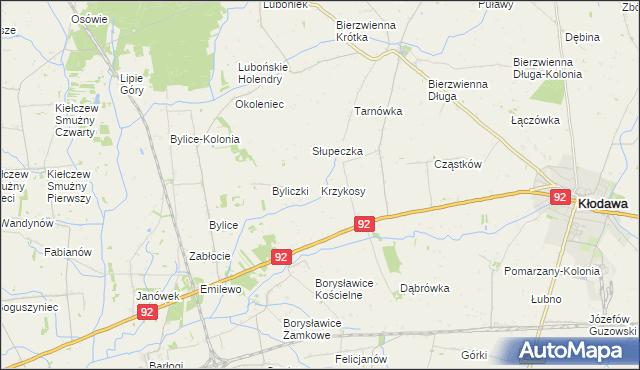 mapa Krzykosy gmina Kłodawa, Krzykosy gmina Kłodawa na mapie Targeo