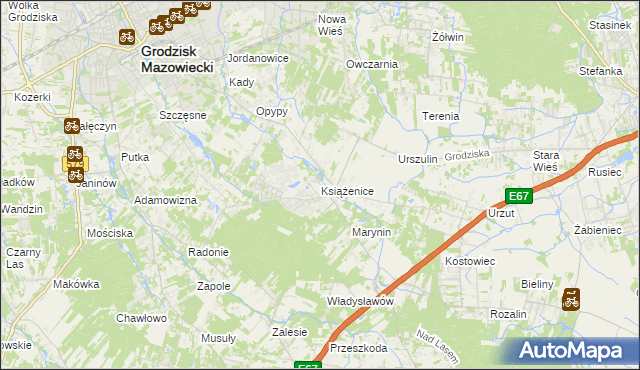 mapa Książenice gmina Grodzisk Mazowiecki, Książenice gmina Grodzisk Mazowiecki na mapie Targeo