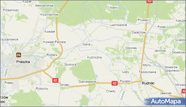 mapa Kuźnica gmina Rudniki, Kuźnica gmina Rudniki na mapie Targeo