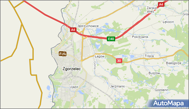 mapa Łagów gmina Zgorzelec, Łagów gmina Zgorzelec na mapie Targeo