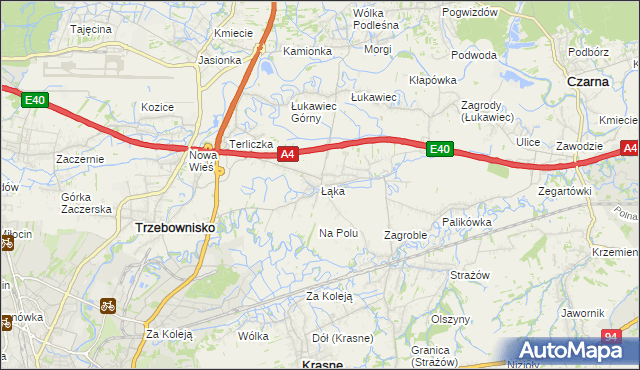 mapa Łąka gmina Trzebownisko, Łąka gmina Trzebownisko na mapie Targeo