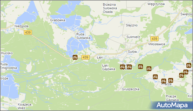 mapa Łąki gmina Milicz, Łąki gmina Milicz na mapie Targeo