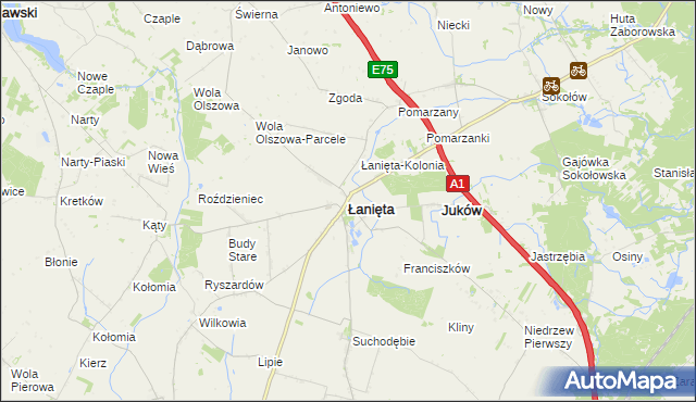 mapa Łanięta powiat kutnowski, Łanięta powiat kutnowski na mapie Targeo