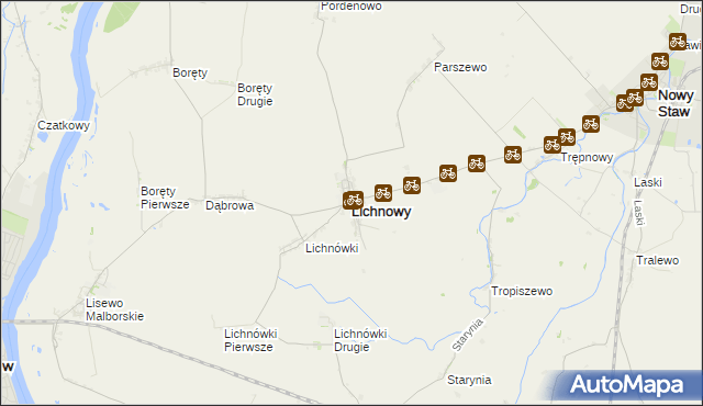 mapa Lichnowy powiat malborski, Lichnowy powiat malborski na mapie Targeo