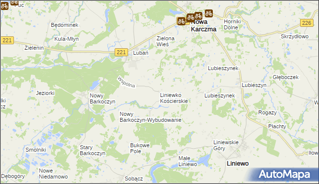 mapa Liniewko Kościerskie, Liniewko Kościerskie na mapie Targeo
