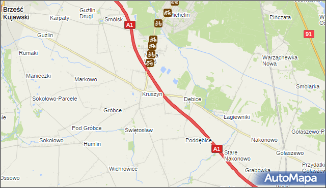 mapa Ludwinowo gmina Włocławek, Ludwinowo gmina Włocławek na mapie Targeo