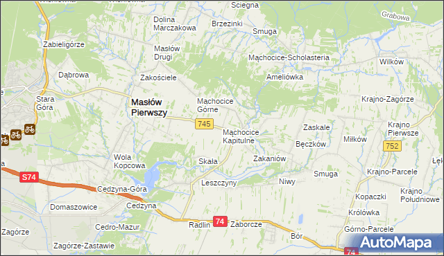 mapa Mąchocice Kapitulne, Mąchocice Kapitulne na mapie Targeo