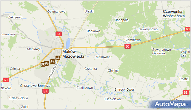 mapa Makowica gmina Szelków, Makowica gmina Szelków na mapie Targeo