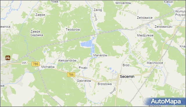 mapa Marianów gmina Secemin, Marianów gmina Secemin na mapie Targeo