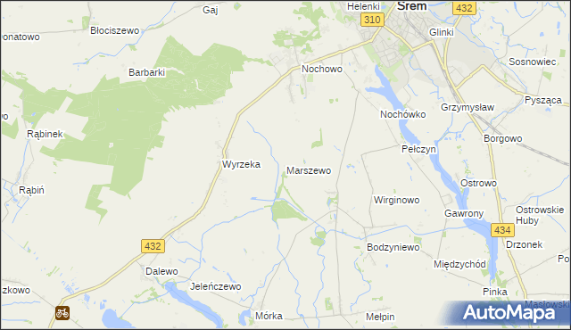 mapa Marszewo gmina Śrem, Marszewo gmina Śrem na mapie Targeo