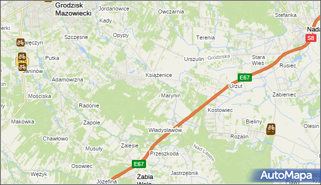 mapa Marynin gmina Grodzisk Mazowiecki, Marynin gmina Grodzisk Mazowiecki na mapie Targeo