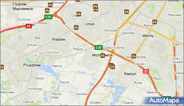 mapa Michałowice powiat pruszkowski, Michałowice powiat pruszkowski na mapie Targeo