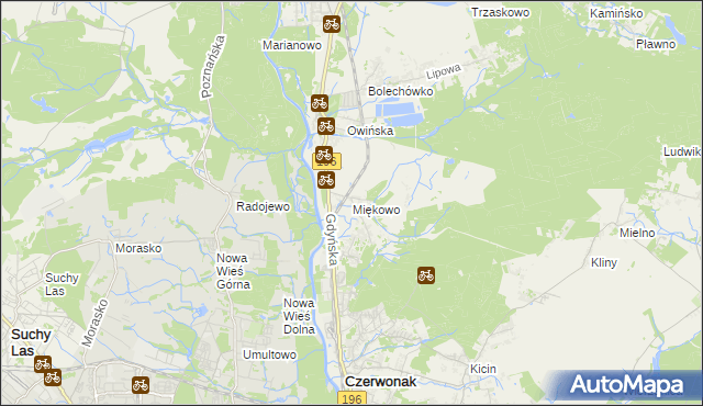 mapa Miękowo gmina Czerwonak, Miękowo gmina Czerwonak na mapie Targeo