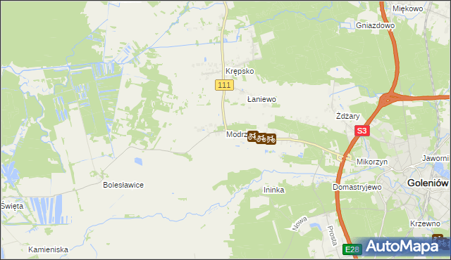 mapa Modrzewie gmina Goleniów, Modrzewie gmina Goleniów na mapie Targeo