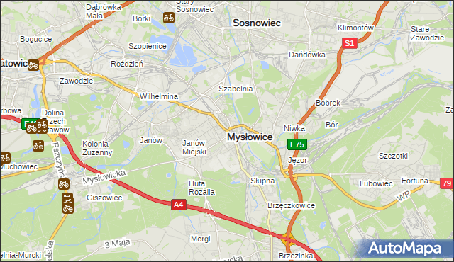 mapa Mysłowice, Mysłowice na mapie Targeo