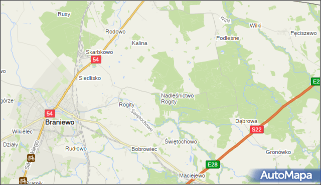 mapa Nadleśnictwo Rogity, Nadleśnictwo Rogity na mapie Targeo