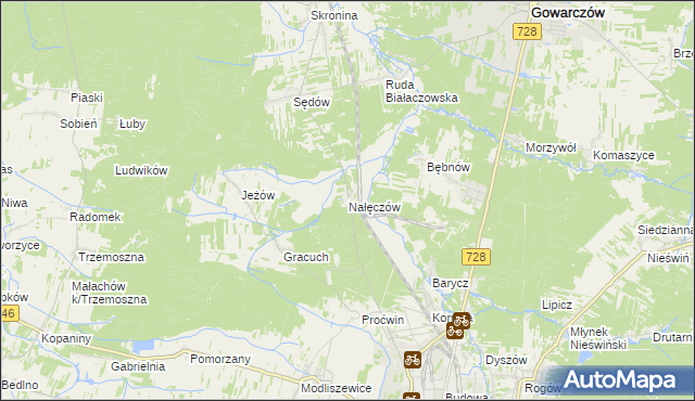 mapa Nałęczów gmina Końskie, Nałęczów gmina Końskie na mapie Targeo