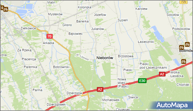 mapa Nieborów powiat łowicki, Nieborów powiat łowicki na mapie Targeo