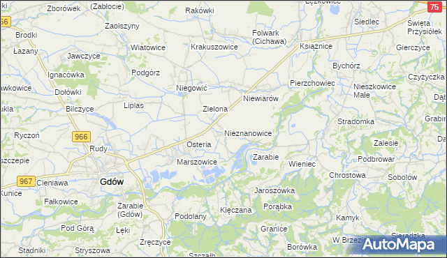 mapa Nieznanowice gmina Gdów, Nieznanowice gmina Gdów na mapie Targeo