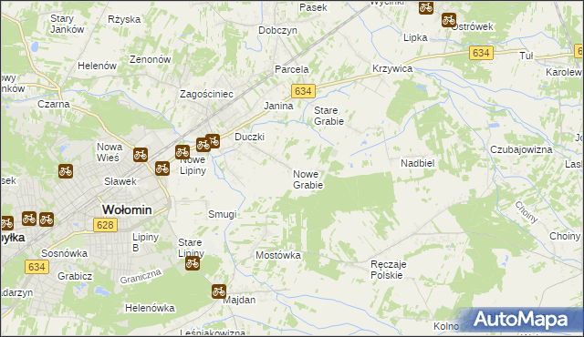 mapa Nowe Grabie gmina Wołomin, Nowe Grabie gmina Wołomin na mapie Targeo