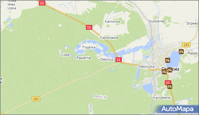 mapa Oleśnica gmina Chodzież, Oleśnica gmina Chodzież na mapie Targeo