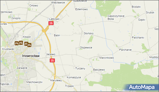 mapa Olszewice gmina Inowrocław, Olszewice gmina Inowrocław na mapie Targeo