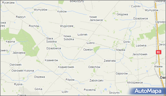 mapa Opiesin gmina Daszyna, Opiesin gmina Daszyna na mapie Targeo