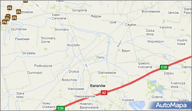 mapa Osiny gmina Baranów, Osiny gmina Baranów na mapie Targeo