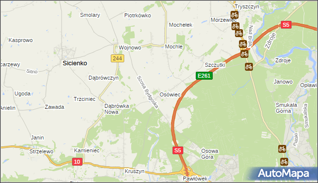 mapa Osówiec gmina Sicienko, Osówiec gmina Sicienko na mapie Targeo