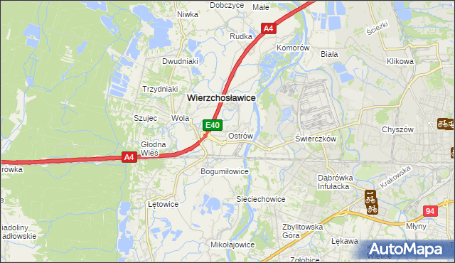 mapa Ostrów gmina Wierzchosławice, Ostrów gmina Wierzchosławice na mapie Targeo