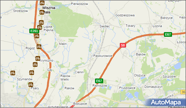 mapa Pasikurowice, Pasikurowice na mapie Targeo