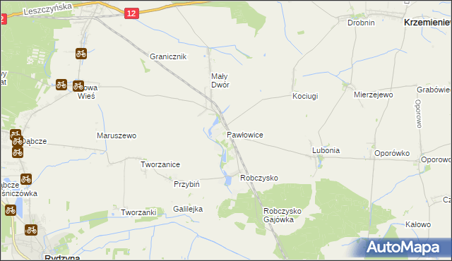 mapa Pawłowice gmina Krzemieniewo, Pawłowice gmina Krzemieniewo na mapie Targeo