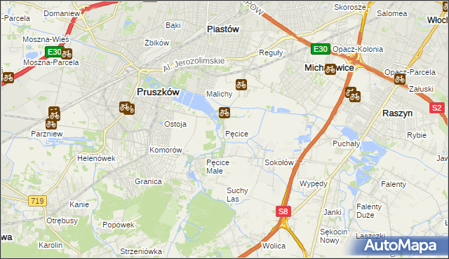 mapa Pęcice, Pęcice na mapie Targeo