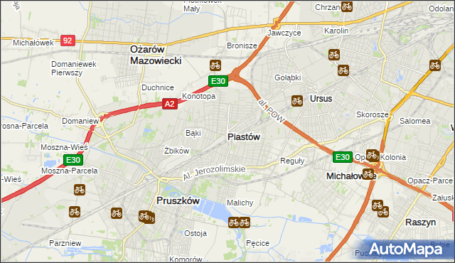mapa Piastów powiat pruszkowski, Piastów powiat pruszkowski na mapie Targeo