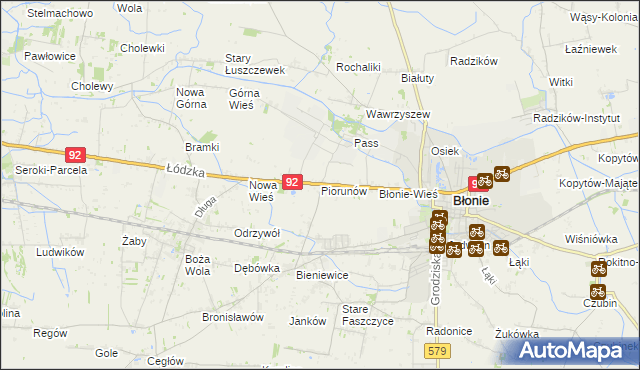 mapa Piorunów gmina Błonie, Piorunów gmina Błonie na mapie Targeo