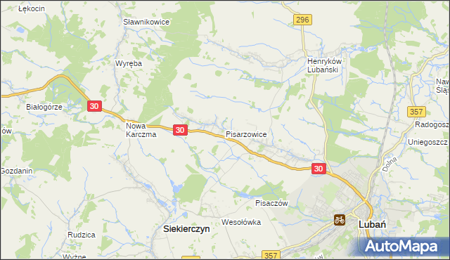 mapa Pisarzowice gmina Lubań, Pisarzowice gmina Lubań na mapie Targeo