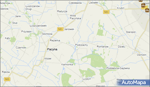 mapa Podczachy gmina Pacyna, Podczachy gmina Pacyna na mapie Targeo
