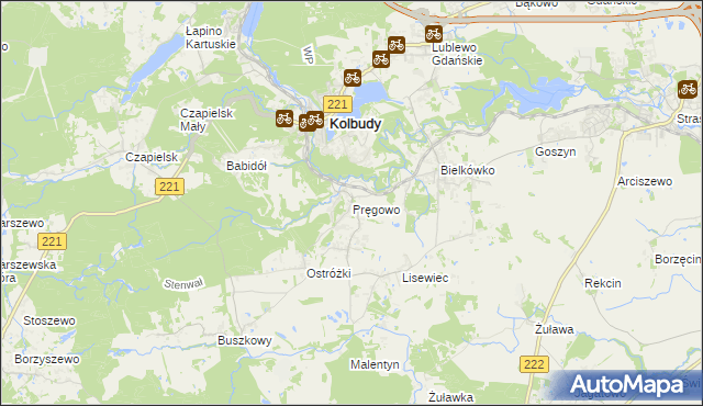 mapa Pręgowo gmina Kolbudy, Pręgowo gmina Kolbudy na mapie Targeo
