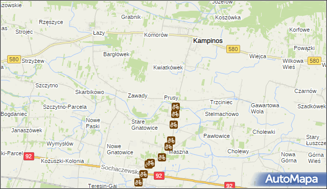 mapa Prusy gmina Kampinos, Prusy gmina Kampinos na mapie Targeo